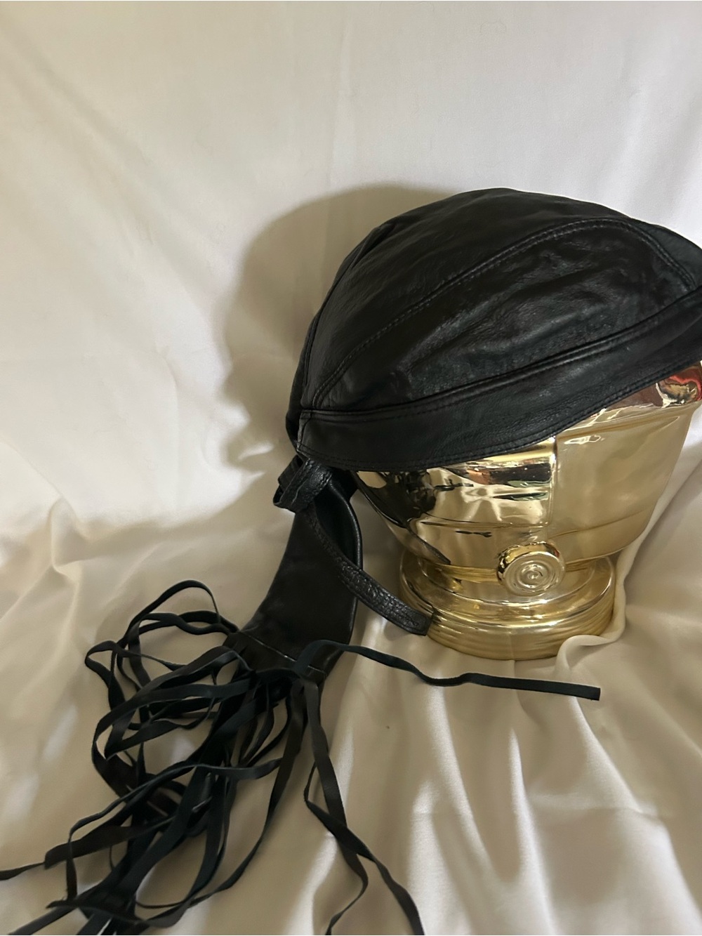 Black Leather ladies scull cap for pony tail protector . with Fringe - Unbranded